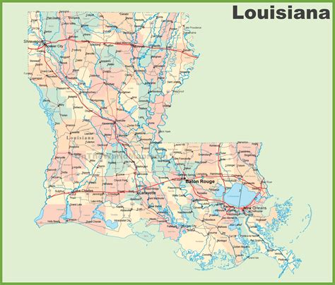 Louisiana Map With Cities And Towns Map Vector