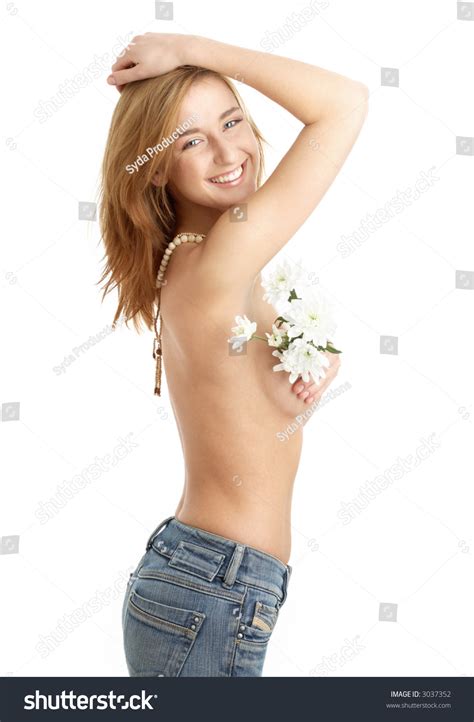 Picture Topless Hippy Girl White Flowers Stock Photo 3037352 Shutterstock