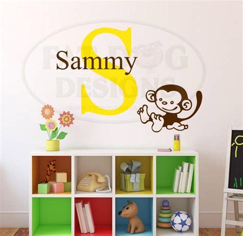 Personalized Monkey Wall Decal Name Wall Decal Monogram Wall Etsy