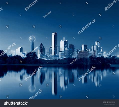Dallas Skyline Reflection Dawn Downtown Dallas Stock Photo 595815476