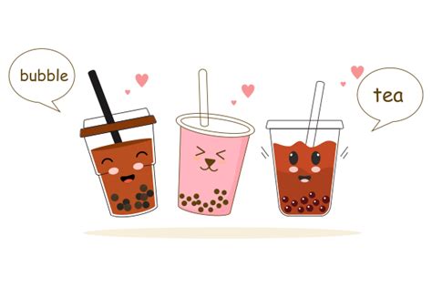 cute boba milk tea cartoon characters set