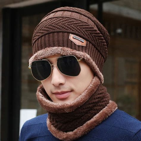 2pcs Winter Beanie Hat Scarf Set Warm Knit Hat Thick Knit Skull Cap For