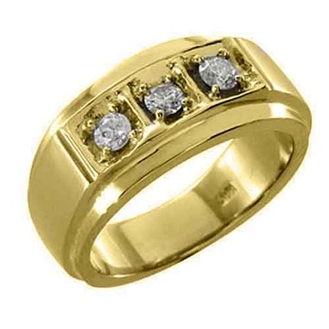 14k Yellow Gold Mens Brilliant Round Cut 3 Stone Diamond Pinky Ring 1