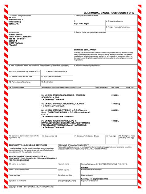 Dangerous Goods Form 2020 Fill And Sign Printable Template Online