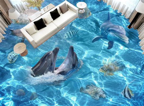 3d Lively Dolphins 018 Floor Mural Aj Wallpaper