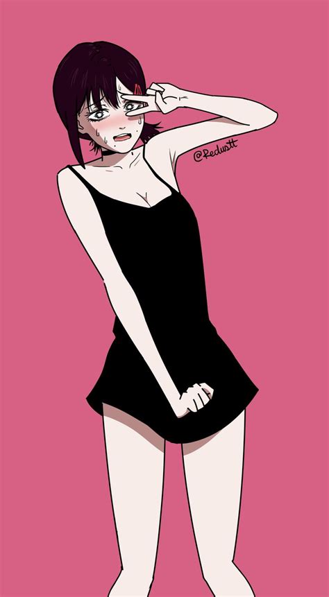 An Anime Girl In A Black Dress With Her Hand On Her Head And One Arm Behind Her Head
