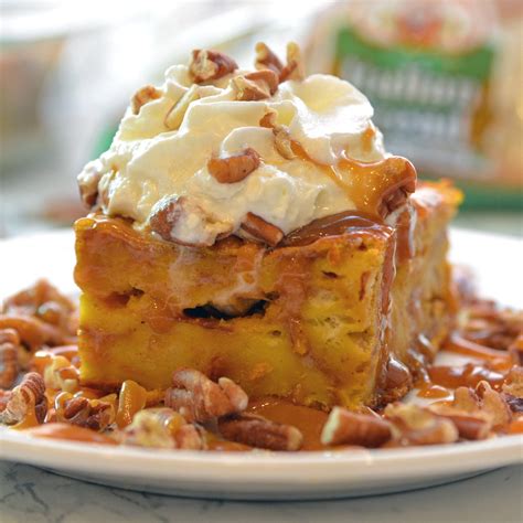 Pumpkin Bread Pudding With Toasted Pecans And Salted Caramel Sauce