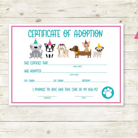 Printable Dog Adoption Certificate