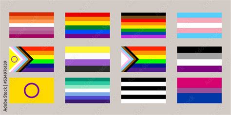 Vetor Do Stock Sexual Identity Pride Flags Set Lgbt Symbols Flag