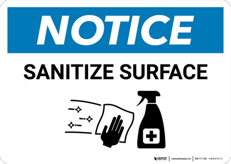 Notice Sanitize Surface With Icon Landscape Wall Sign