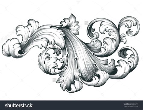 Stock Photo Vintage Baroque Engraving Floral Scroll Filigree Design