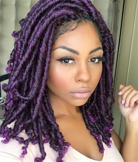 Shoulder Length Ultra Violet Faux Locs Protective Hairstyles For