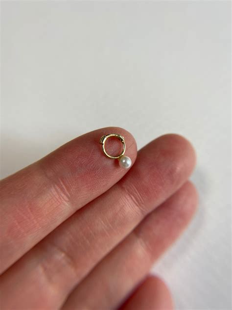 K Solid Gold Tiny Pearl Hoop Earring Cartilage Earring Nd Etsy Uk