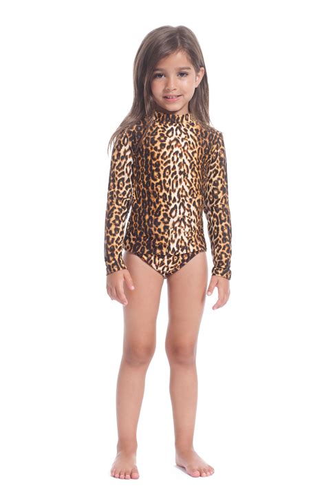 Leopard Rashguard With Sleeves Girls Swimming Retro Bikini Fashion