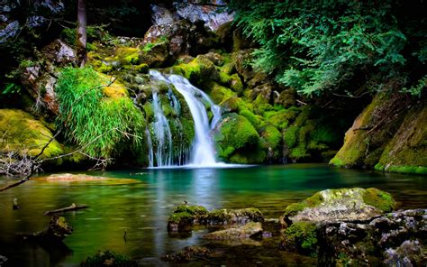 Landscape Beautiful Nature Green Tropical Waterfall Rocks