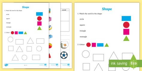 Early Level Numeracy And Mathematics Assessment Shape Worksheet