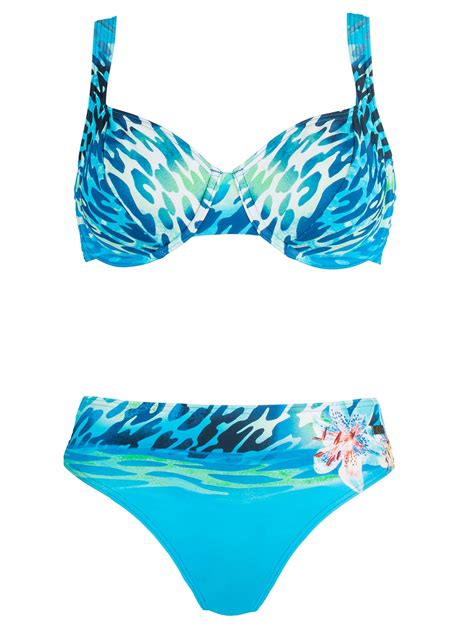 Naturana Naturana Blue Hibiscus Print Underwired Bikini Set Size