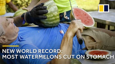 Bizarre World Record Watermelons Sliced On Stomach In One Minute Youtube
