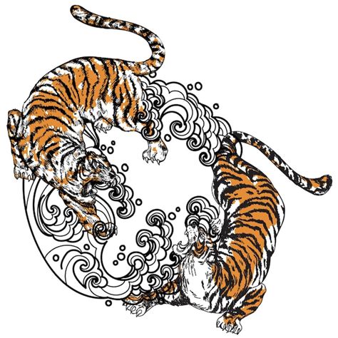 Premium Vector Tattoo Art Tigers Are Fighting Hand Drawing And Sketch