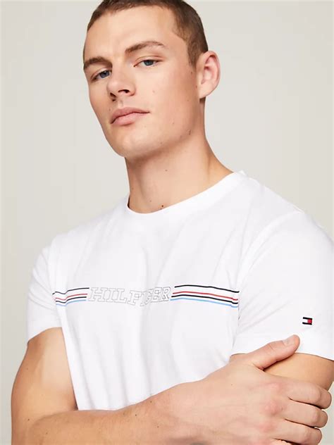 Logo Slim Fit Crew Neck T Shirt White Tommy Hilfiger