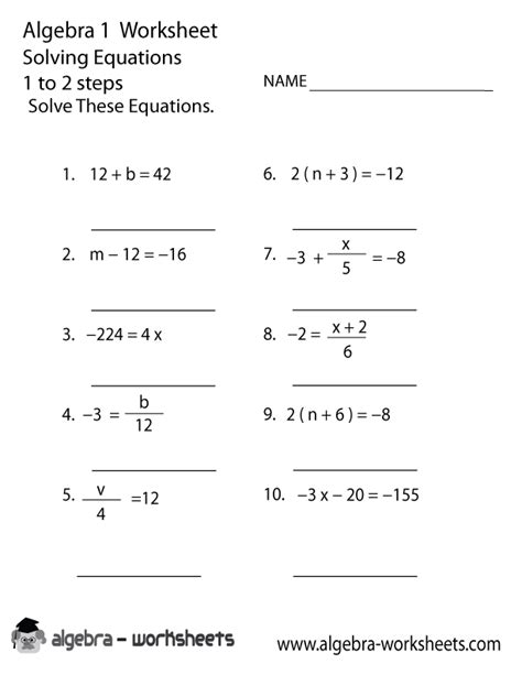Algebra 1 Worksheet Solving Equations