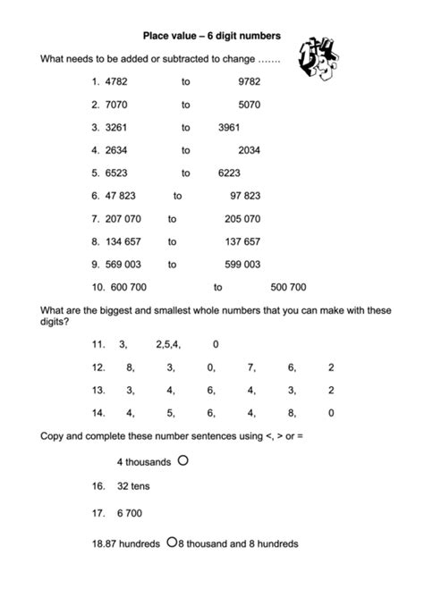 Place Value Of 6-digit Numbers Worksheet
