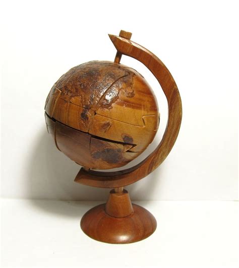 Carved Wood Wooden Globe Puzzle 9 Pieces Wood Carving Carving Wooden