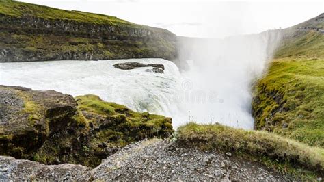 Water Current Of Gullfoss Waterfall In Canyon Stock Photo Image Of