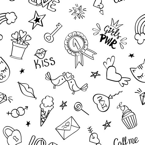 Seamless Pattern With Hand Drawn Girly Doodles 617213 Vector Art At