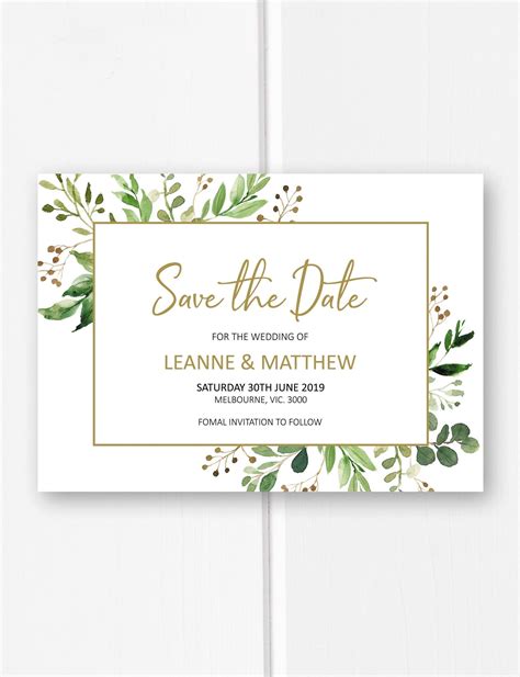 Print a different design on every card for free! Wedding save the date cards printable, garden wedding ideas, gold save the date invitations ...
