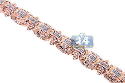 14k Rose Gold 729 Ct Diamond Link Mens Bracelet 85 Inches