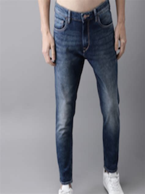 Buy Hereandnow Men Blue Slim Tapered Fit Mid Rise Clean Look Stretchable