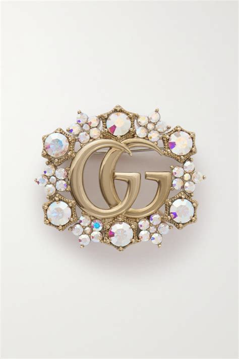 Gucci Gg Marmont Gold Tone Crystal Brooch In Metallic Lyst