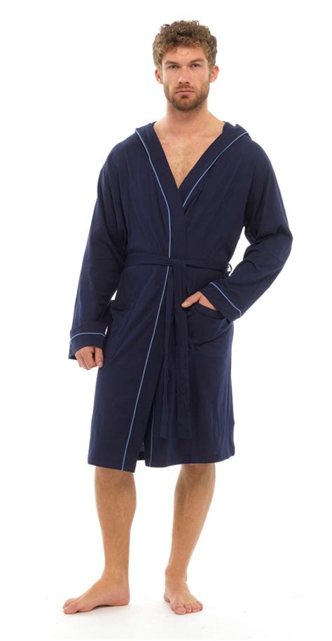 Mens Lightweight Hooded Robe Summer Dressing Gown 100 Cotton Bathrobe Size Ebay