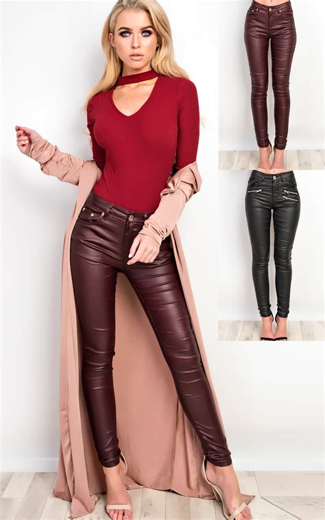 women s ladies stunning faux leather tight party trousers ebay
