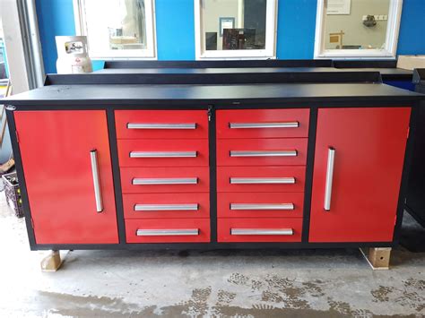 Steelman 7ft 10 Drawer 2 Cabinet Work Bench Red