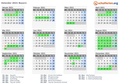 Die anzahl beträgt 13 feiertage. Kalender 2021 + Ferien Bayern, Feiertage