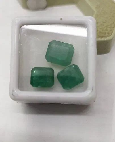 Green Zambian Emerald Panna Octogan Stone Pc Set For Jewellery