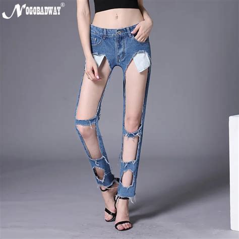 big holes sexy jeans woman summer casual ripped denim pants ladies 2019 hollow out bottoms