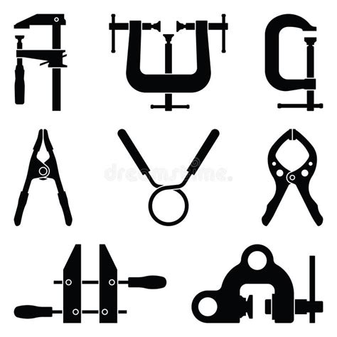 Set Of Hand Tools Icons Clamp Clamp Silhouette Vector Stock Vector