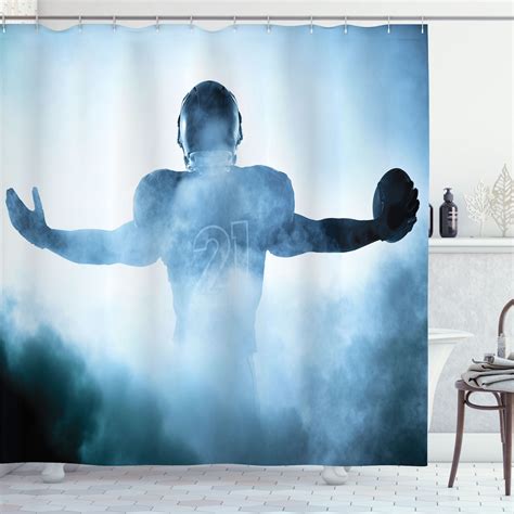 Ambesonne Sport Shower Curtain Heroic Shaped Rugby Player Silhouette