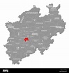 Wuppertal red highlighted in map of North Rhine Westphalia DE Stock ...