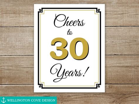 Cheers To 30 Years Printable Sign 30th By Wellingtoncovedesign