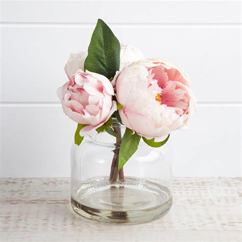 Muse Peonies In Glass Vase Light Pink Standard Potted Flower By Muse Style Sourcebook
