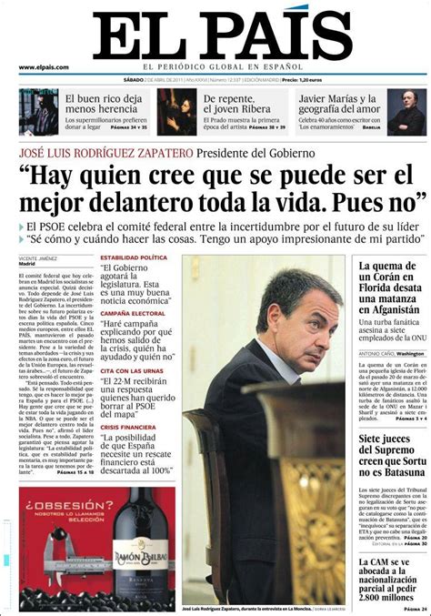 Newspaper El País (Spain). Newspapers in Spain. Saturday's edition