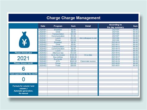 Excel Of Business Charge Managementxlsx Wps Free Templates