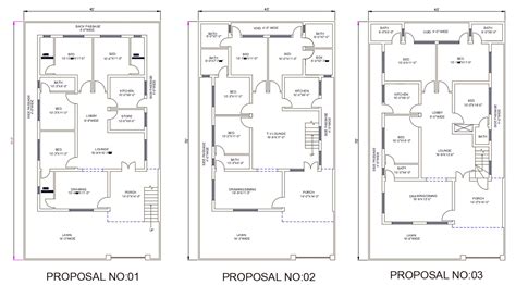 Autocad Dwg File Shows 40x70 Three Various Types Of 2 Bhk House Plan