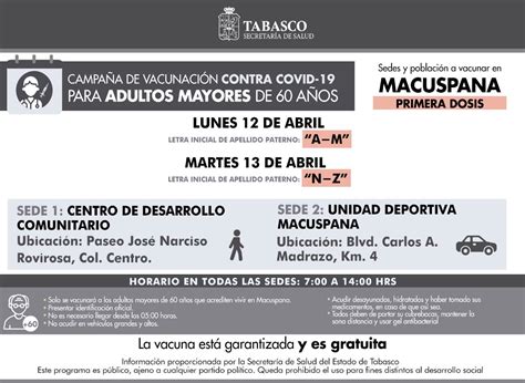 SSalud Tabasco on Twitter Vacunación contra COVID en MACUSPANA Del al de abril se