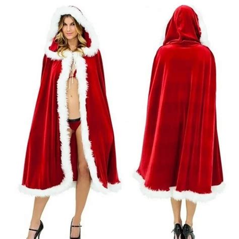 Halloween Christmas Costumes Adult Women Sexy Hooded Cloak Mrs Santa Claus Velvet Fur Red Cloak