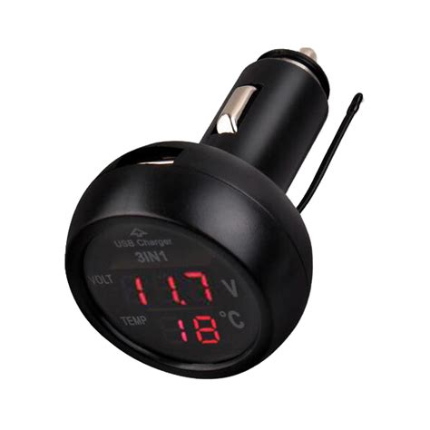 Hot 3 In 1 Digital Led Car Voltmeter Thermometer Auto Car Usb Charger